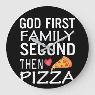 Erste Familie, dann Pizza Liebe Große Wanduhr