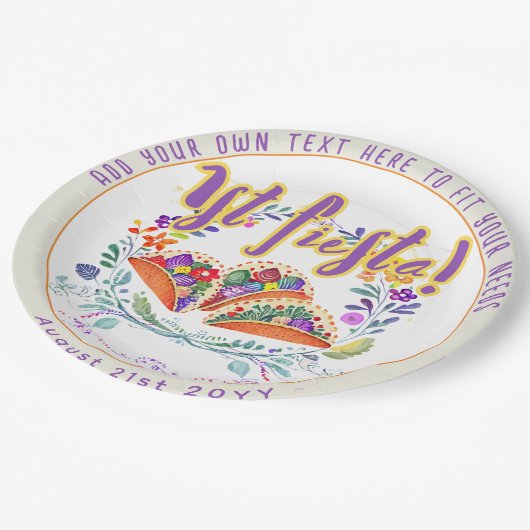 Erste Fiesta 1. Tacos Folkart Blume Pappteller (Schrägansicht)