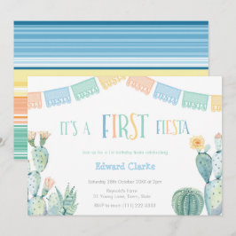 Erste Fiesta Yellow Blue Cactus 1. Geburtstag Part Einladung