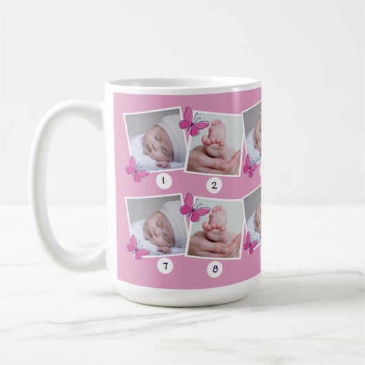 Erste Foto-Collage des Babyjahres Rosa Schmetterli Kaffeetasse (Links)