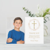 Erste Foto der Heiligen Kommunion Gold Blumengarte Dankeskarte (Stehend Vorderseite)