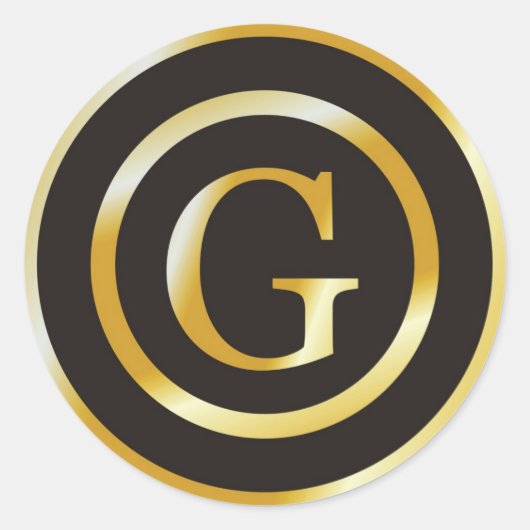 Erste G Gold Monogram Wedding Stickers (Vorderseite)