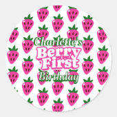 Erste Geburtstag Pink Erdbeere Beere Runder Aufkleber (Vorderseite)