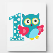 Erste Geburtstags-glückliche Owl Fotoplatte (Vorderseite)