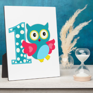 Erste Geburtstags-glückliche Owl Fotoplatte
