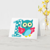 Erste Geburtstags-glückliche Owl Karte (Gelbe Blume)