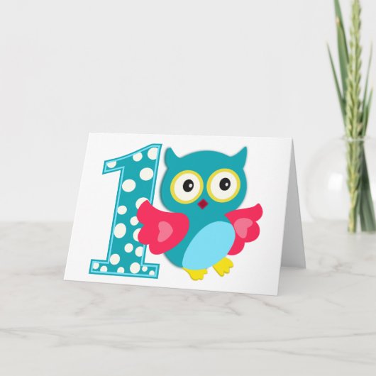 Erste Geburtstags-glückliche Owl Karte (Vorderseite)