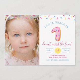 Erste Geburtstags-Krapfen-Foto-Karten-Einladung Einladung
