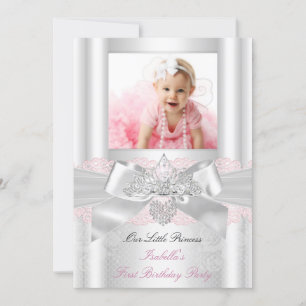 Erste Geburtstags-Rosa Weiße Spitze Diamant Tiara  Einladung
