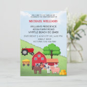 Erste Geburtstagsbarnyard-Landtiere Einladung (Stehend Vorderseite)