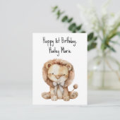Erste Geburtstagsbespritzelte Toy Lion Personalisi Postkarte (Stehend Vorderseite)