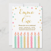 Erste Geburtstagseinladung Mädchenconfetti-Kerzen Einladung (Vorderseite)