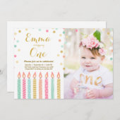 Erste Geburtstagseinladung Mädchenconfetti-Kerzen Einladung (Vorne/Hinten)