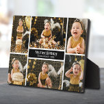 Erste Geburtstagsfeier Fotoplatte<br><div class="desc">Eine 6-Foto-Collage Ihres Kindes/Ihrer Kinder, ihre Namen- und Anlassmeldung in schick weißer Schrift auf schwarz wird direkt auf das Hardboard-Panel gesetzt, um ein atemberaubend knackiges Bild mit einer leicht wischbaren, sauberen Oberfläche zu erhalten. Tabletop, auf einem Regal oder Schreibtisch, diese Tafel mit eingebautem Aasel ist ideal für ein Geschenk für...</div>