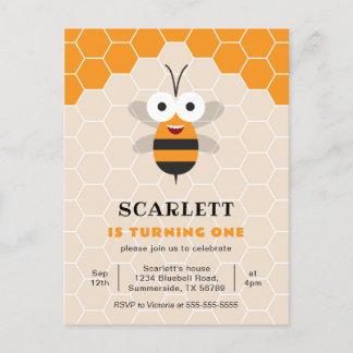 Erste Geburtstagsfeier Niedlich Honey Bee Honeycom Einladungspostkarte