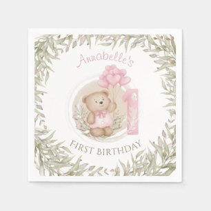 Erste Geburtstagsfeier Niedlicher Teddy Bären Herz Serviette