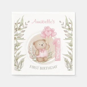 Erste Geburtstagsfeier Niedlicher Teddy Bären Herz Serviette