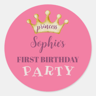 Erste Geburtstagsfeier Pink & Gold Prinzessin  Runder Aufkleber
