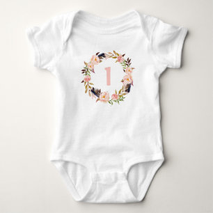 Erste Geburtstagsfloral Wreath Boho Baby Bodysuit Strampler