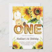 Erste Geburtstagshoney-Bee Birthday Sonnenblume Einladung (Vorderseite)