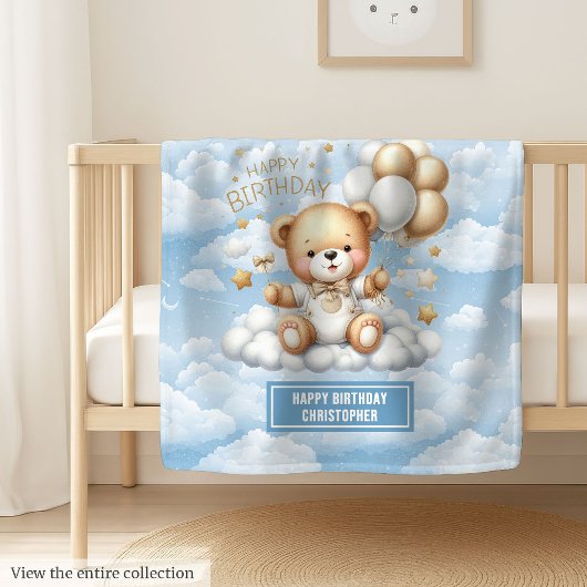 Erste Geburtstagsjunge Decke mit blauem Goldteddy