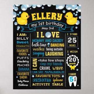 Erste Geburtstagskalkpappschild Rubber Duck Poster