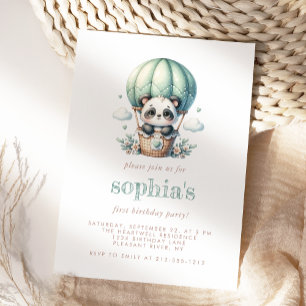 Erste Geburtstagsminze Grüne Wasserfarbe Panda Bal Einladung