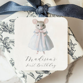 Erste Geburtstagsmuse Whimsistische Viktorianisch Quadratischer Aufkleber