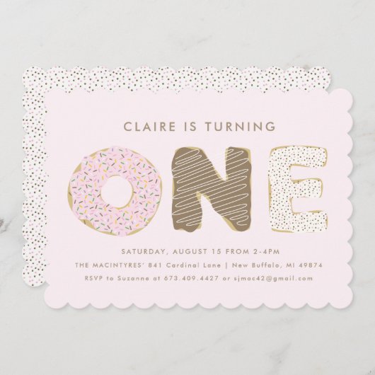 Erste Geburtstagsparty Donut Themeneinladungen Einladung (Vorne/Hinten)