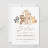 Erste Geburtstagsparty für Waldtiere Einladung (Vorderseite)