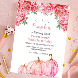 Erste Geburtstagspumpkin und Pink Floral Party Einladung