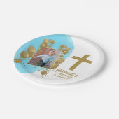 Erste Geburtstagstaufe Gold Balloons Foto Pappteller (Schrägansicht)