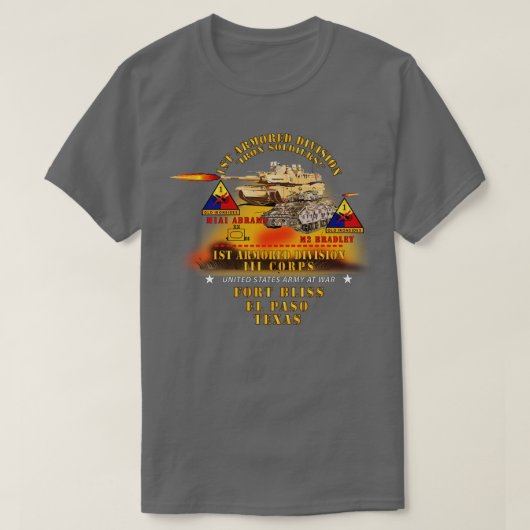 Erste gepanzerte Division Ft Bliss TX M1 M2 mit Fe T-Shirt (Design vorne)