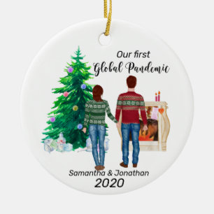 Erste globale Pandemie 2020 Paar Brown Hair Keramik Ornament