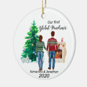 Erste globale Pandemie 2020 Paar Brown Hair Keramik Ornament (Links)