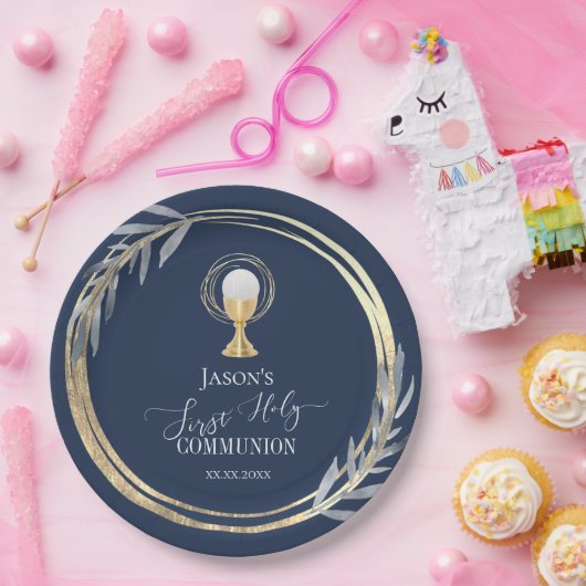 Erste Goldfolie der Heiligen Kommunion Blau und Im Pappteller (Party)