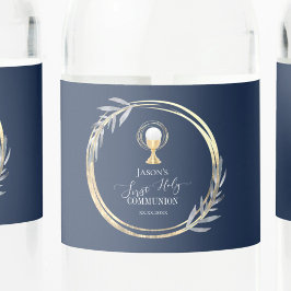 Erste Goldfolie der Heiligen Kommunion Blau und Im Wasserflaschenetikett