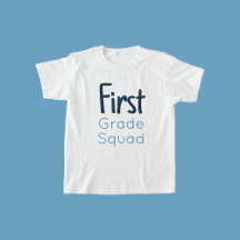 Erste Grade-Squad-Shades von blauem Text