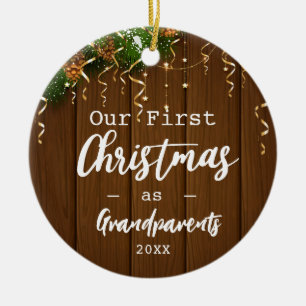Erste Großeltern Frohe Weihnachten Lichter Foto Keramik Ornament