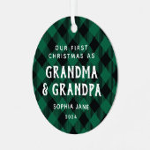 Erste Großeltern Weihnachten Rustikal Kariert Ornament Aus Metall (Vorderseite links)