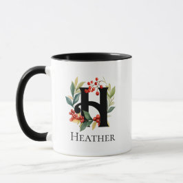 Erste H Monogram Christmas Berry Wreath Tasse