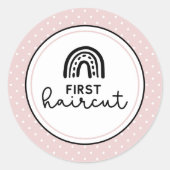 Erste Haarschnitt-Regenbogen und Polka-Punkte-Meil Runder Aufkleber (Vorderseite)