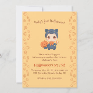 Erste Halloween Baby Niedlich Black Cat Party Einladung