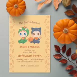 Erste Halloween Baby Twins Black Cat Dragon Party Einladung