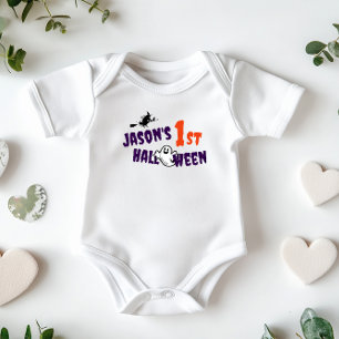 Erste Halloween-Geist lila Typografie Hexe Baby Strampler
