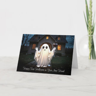Erste Halloween in New Zuhause Niedlich Ghost Wine Feiertagskarte