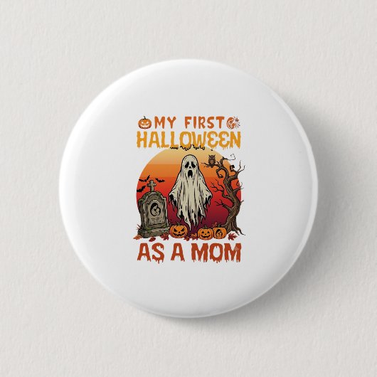 Erste Halloween-Mutter-Geist-Grabstein-Kürbis_1 Button (Vorderseite)