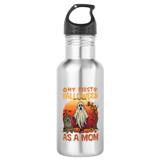 Erste Halloween-Mutter-Geist-Grabstein-Kürbis_1 Edelstahlflasche (Vorderseite)