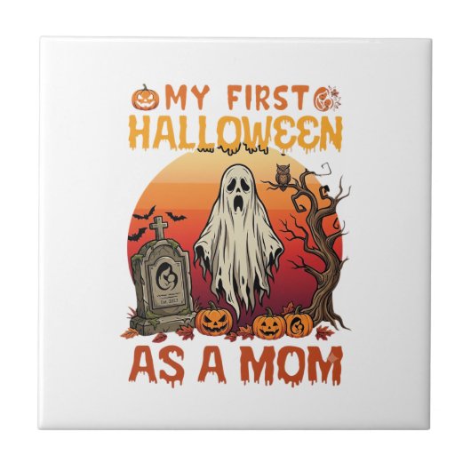 Erste Halloween-Mutter-Geist-Grabstein-Kürbis_1 Fliese (Vorderseite)