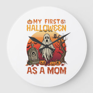 Erste Halloween-Mutter-Geist-Grabstein-Kürbis_1 Große Wanduhr